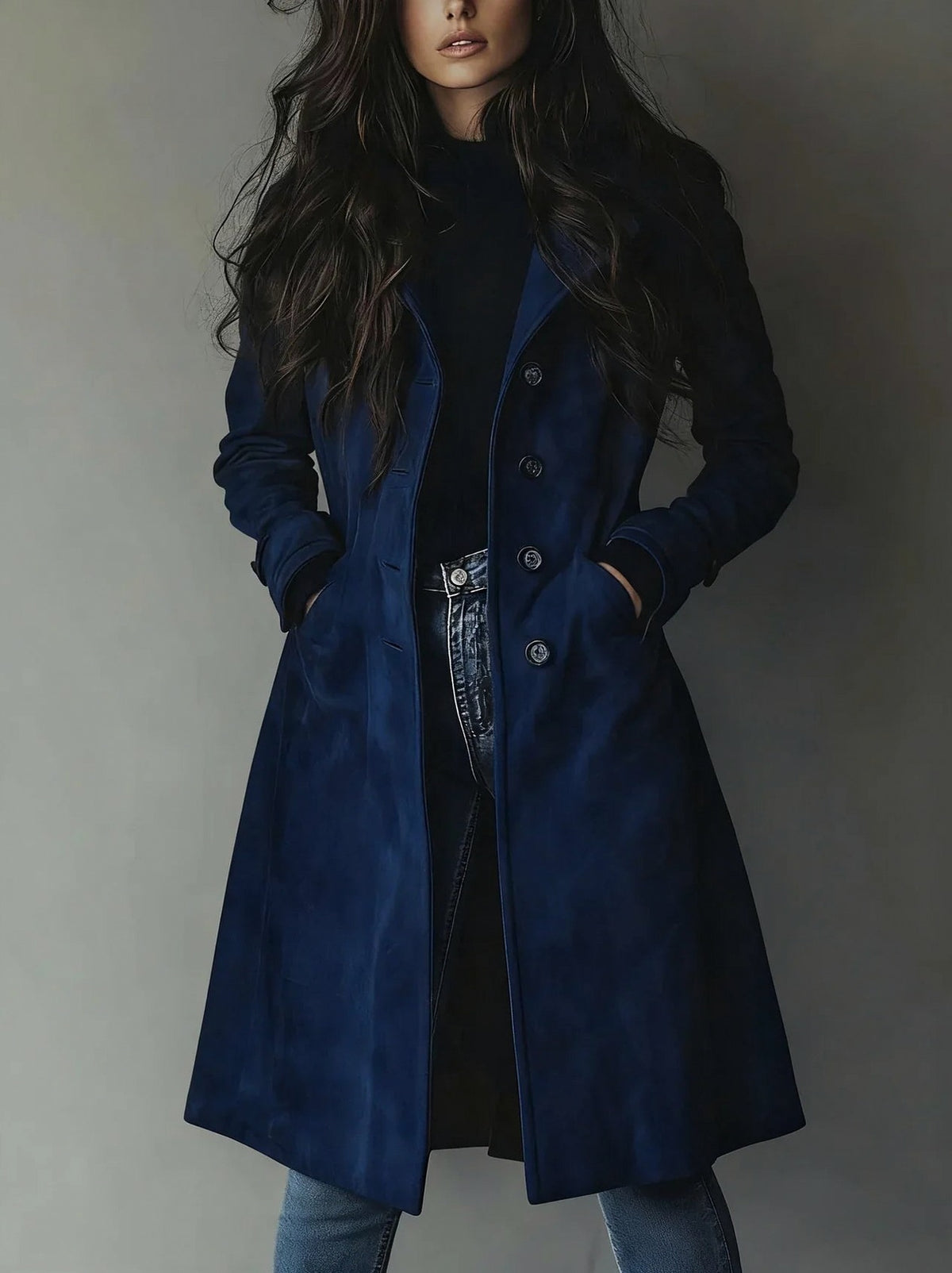 Suede Long Sleeve Trench Coat