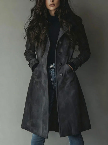 Suede Long Sleeve Trench Coat