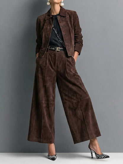 Suede Long Sleeve Two Piece Set