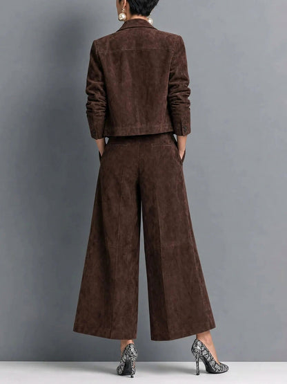 Suede Long Sleeve Two Piece Set