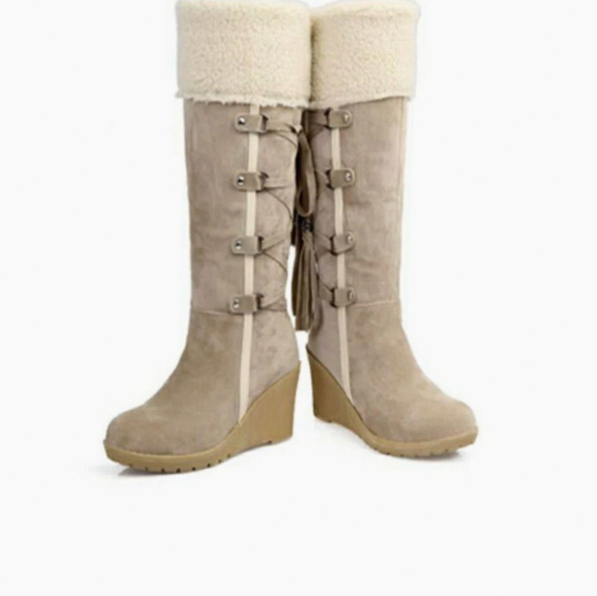 Suede Shearling Trim Wedge Boots