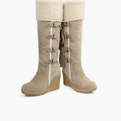 Suede Shearling Trim Wedge Boots