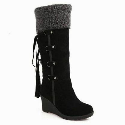 Suede Shearling Trim Wedge Boots