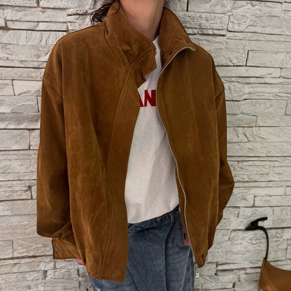 Suede Zip Up Bomber Jacket