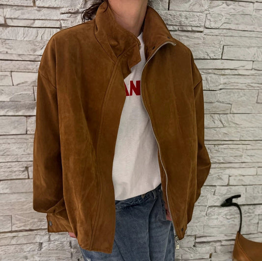 Suede Zip Up Bomber Jacket