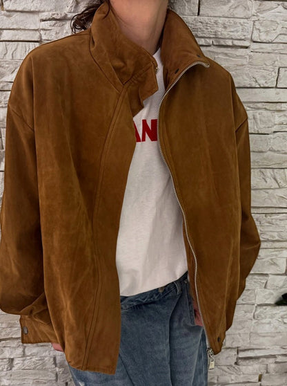 Suede Zip Up Bomber Jacket