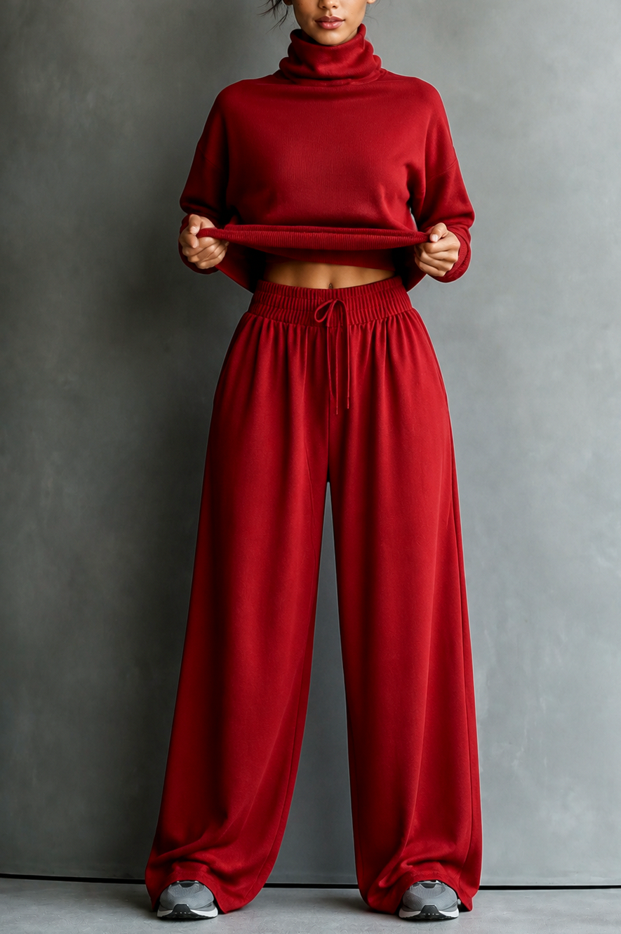 Turtleneck Wide Leg Matching Set