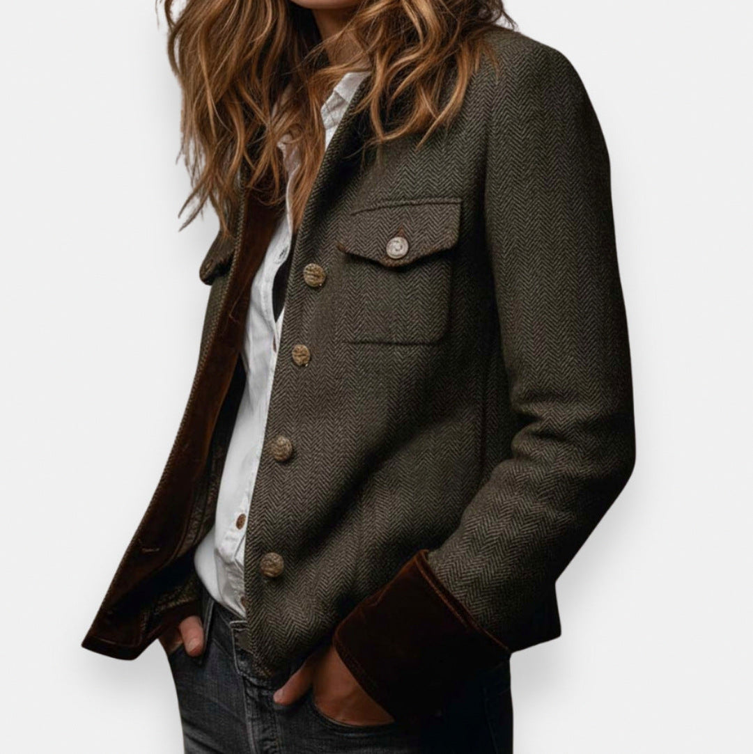 Tweed Long Sleeve Button Front Jacket