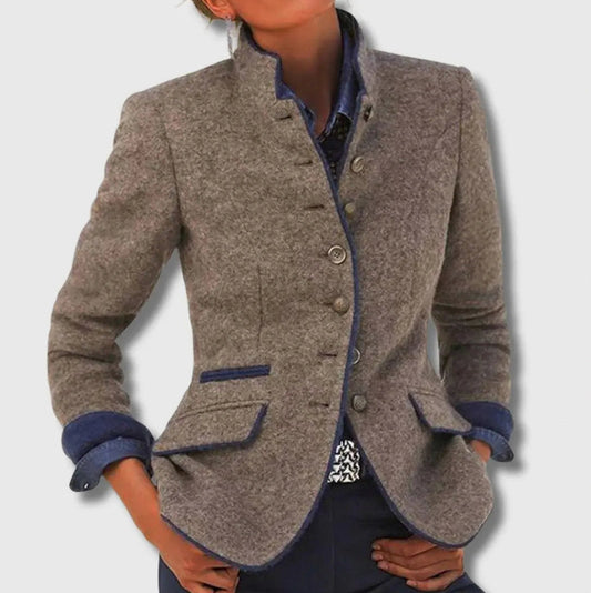 Tweed Stand Collar Blazer Jacket