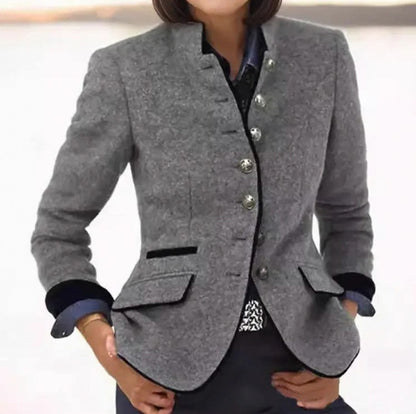 Tweed Stand Collar Blazer Jacket