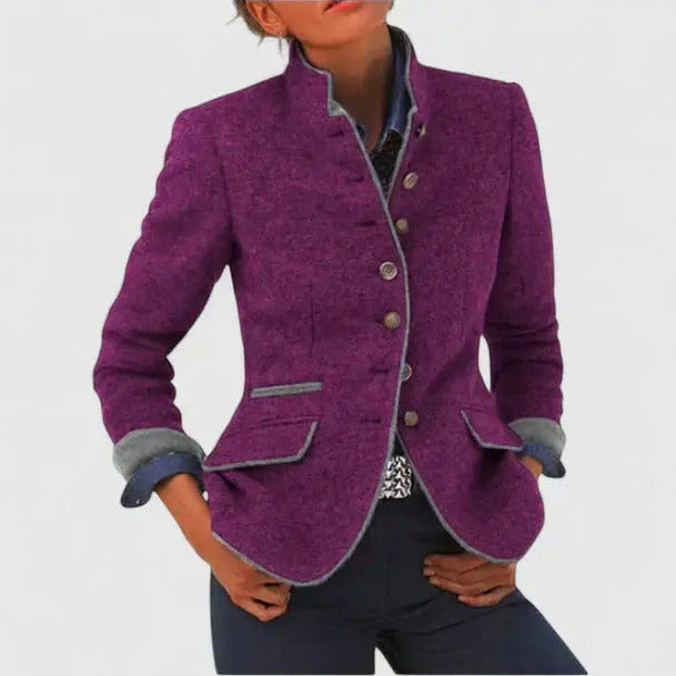 Tweed Stand Collar Blazer Jacket