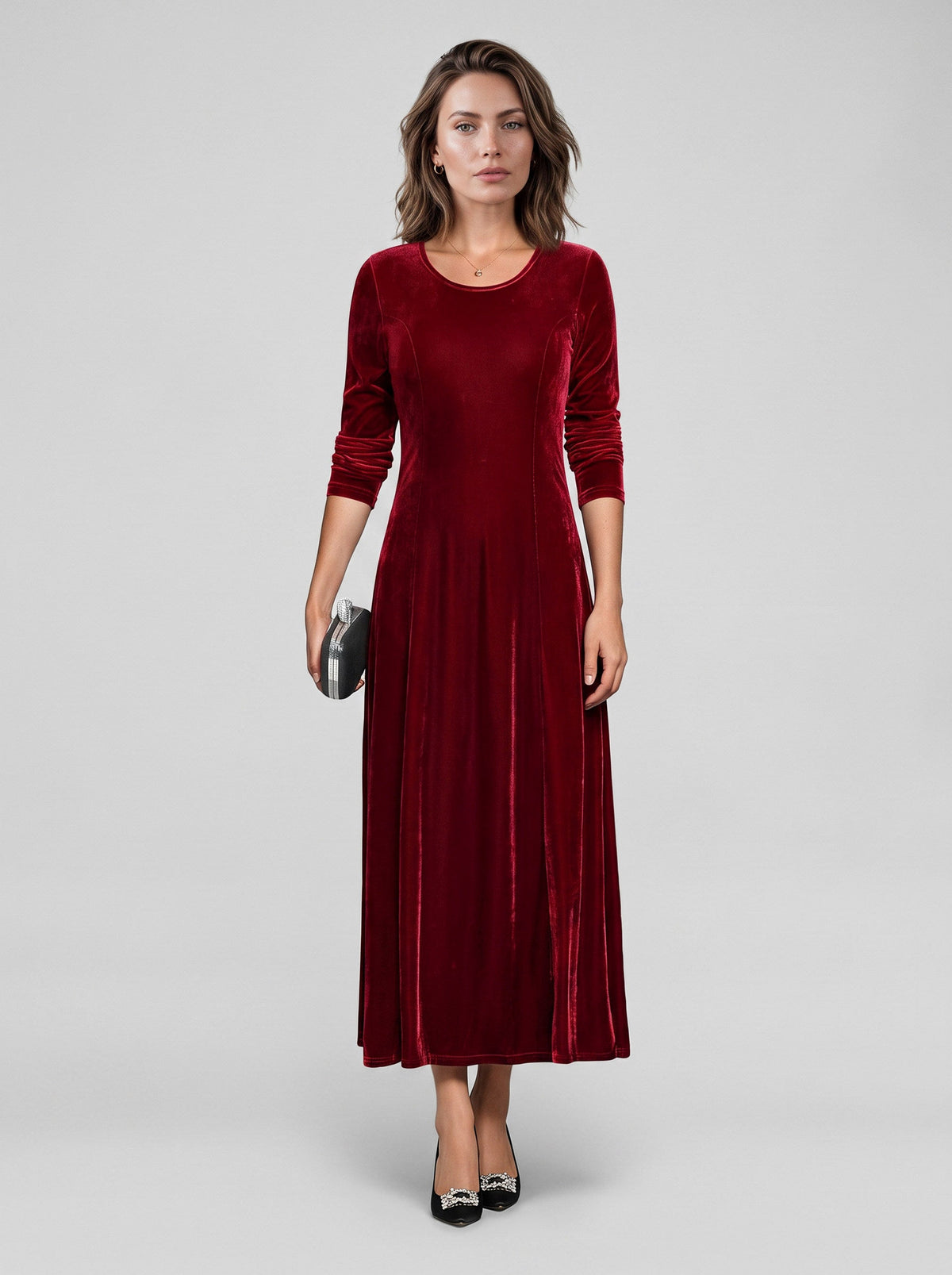 Velvet A-Line Modest Maxi Dress