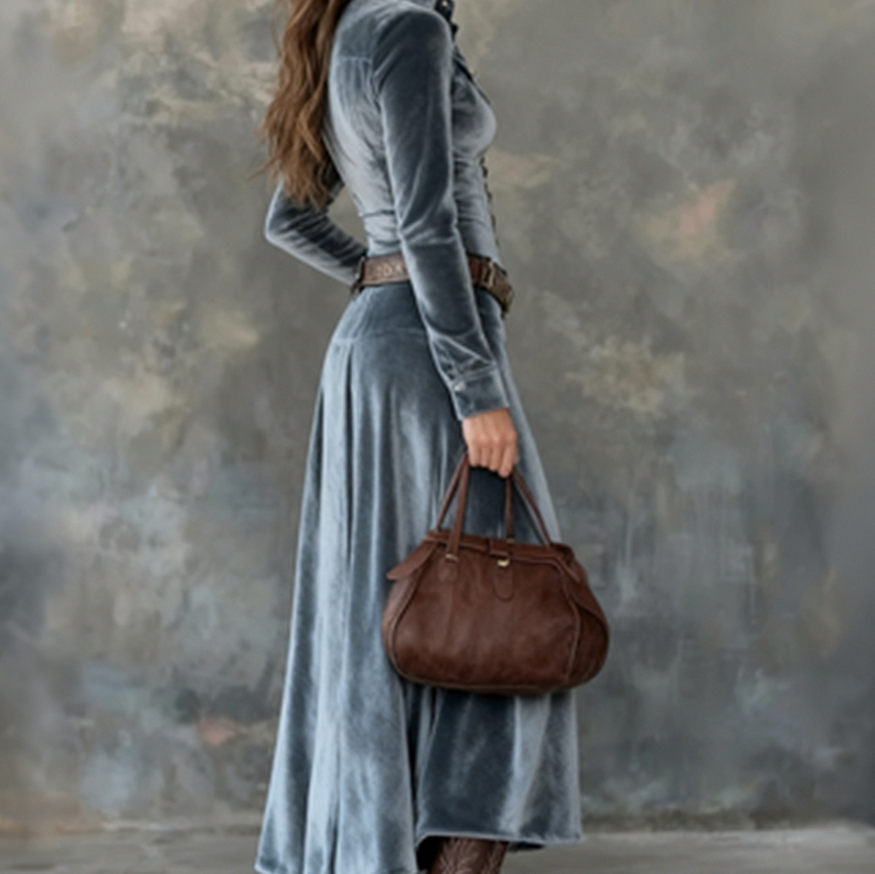Velvet Button Front Maxi Dress