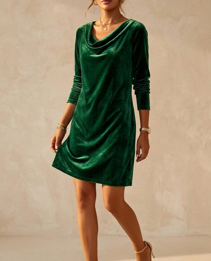Velvet Cowl Long Sleeve Mini Dress