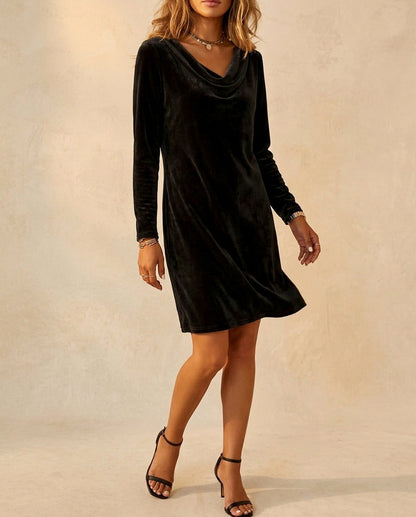 Velvet Cowl Long Sleeve Mini Dress