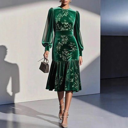Velvet Drop Waist Midi Dress