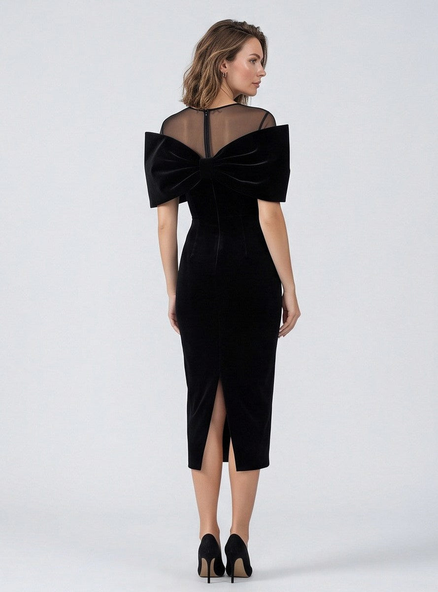 Velvet Fitted Bow Midi Dress