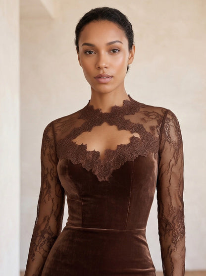Velvet Lace Long Sleeve Midi Dress