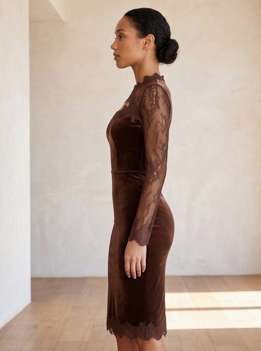 Velvet Lace Long Sleeve Midi Dress