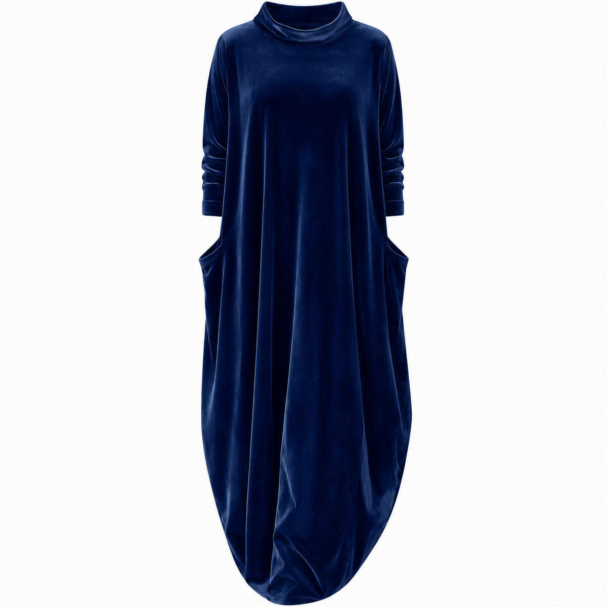 Velvet Long Sleeve Cowl Neck Modest Relaxed Draped Midi Dress