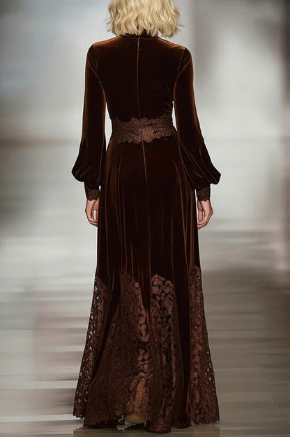 Velvet Long Sleeve Lace Maxi Dress