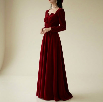 Velvet Long Sleeve Sweetheart A-Line Maxi Dress