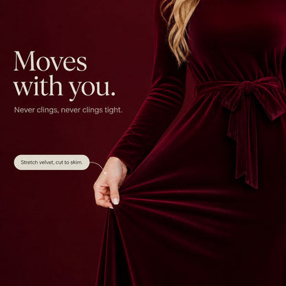 Velvet Long Sleeve Tie Waist Maxi Dress