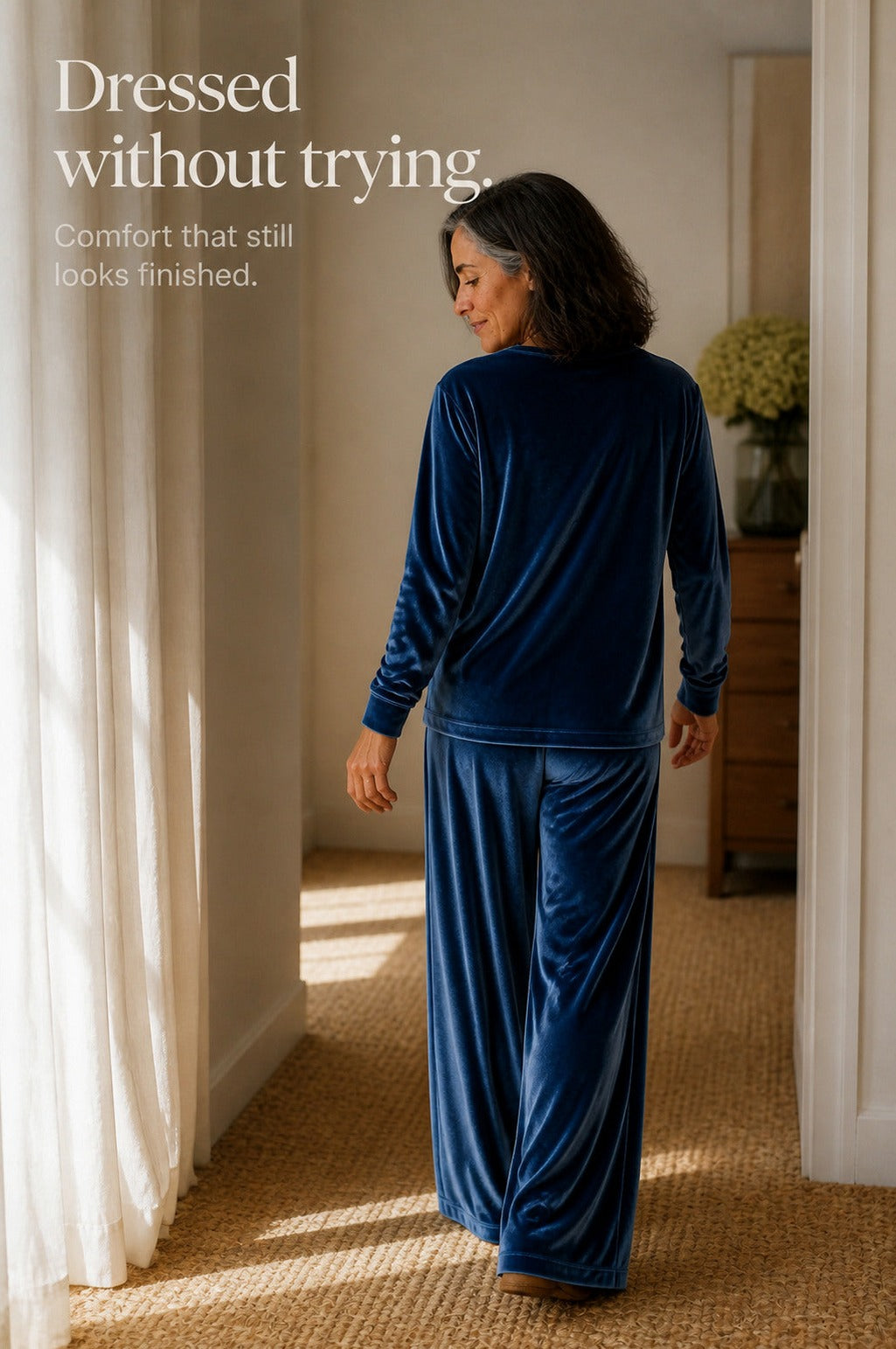 Velvet Long Sleeve Wide Leg Two Piece Set