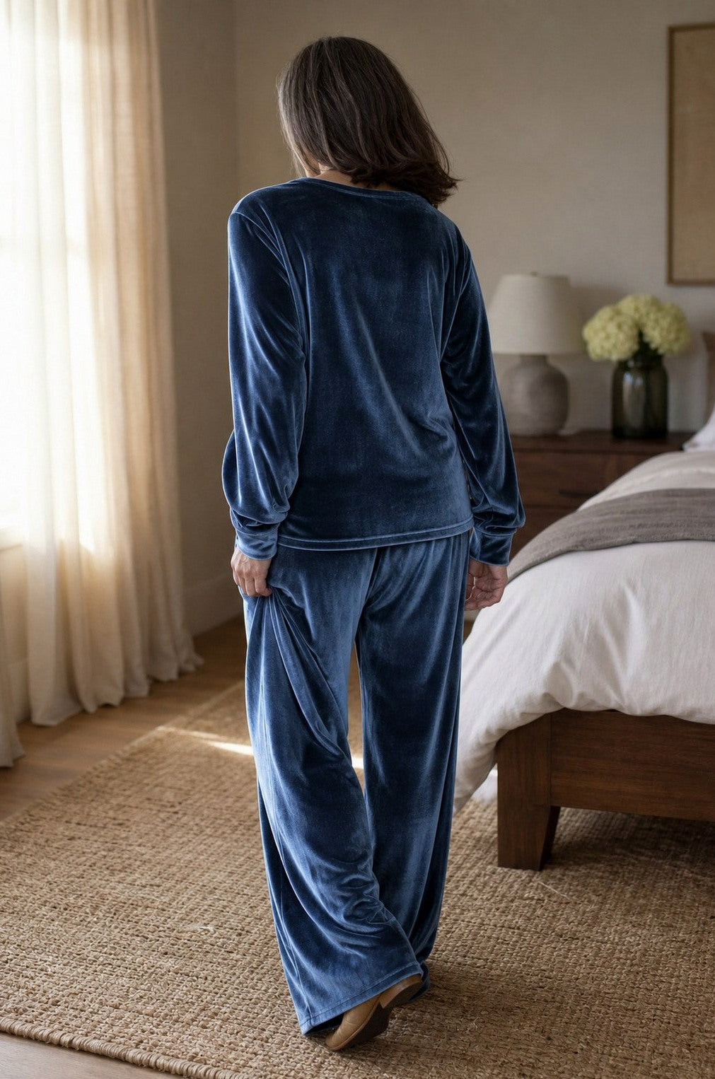 Velvet Long Sleeve Wide Leg Two Piece Set
