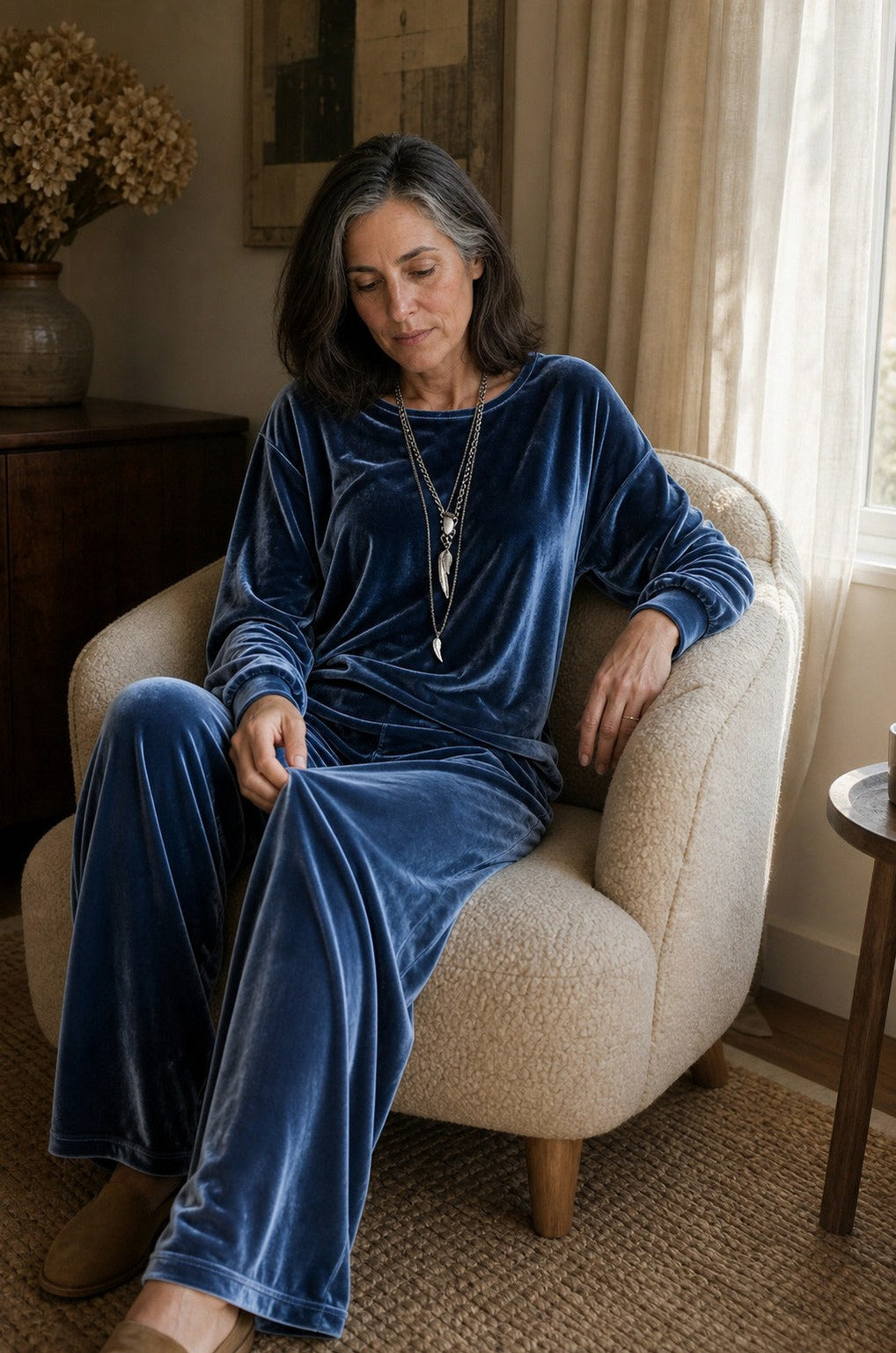 Velvet Long Sleeve Wide Leg Two Piece Set