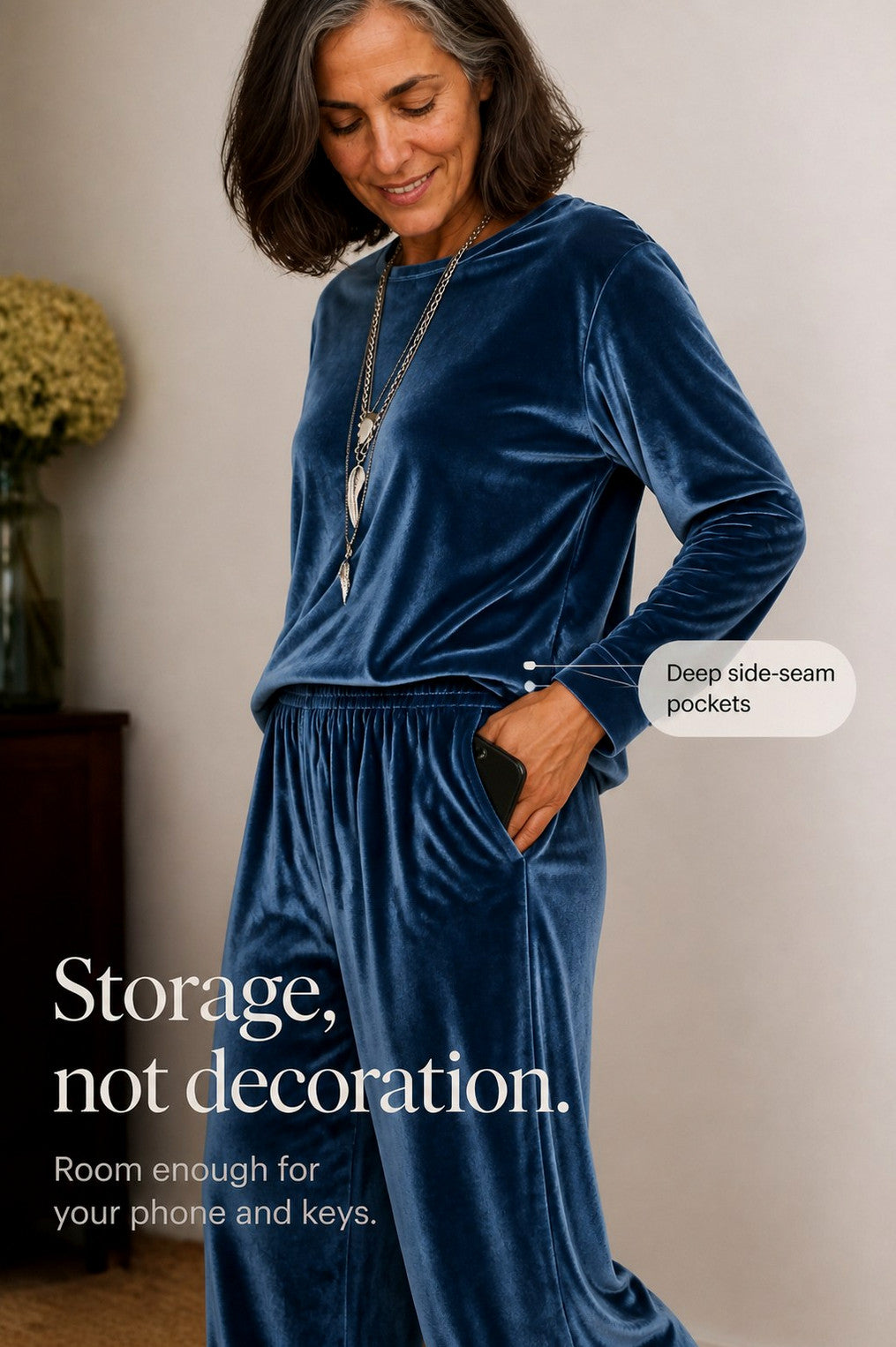 Velvet Long Sleeve Wide Leg Two Piece Set