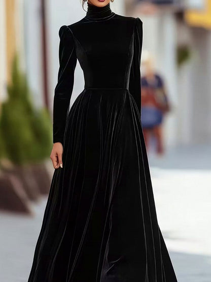 Velvet Mock Neck Long Sleeve Maxi Dress