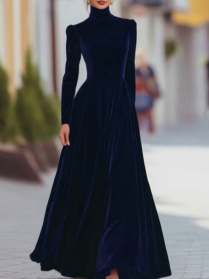 Velvet Mock Neck Long Sleeve Maxi Dress