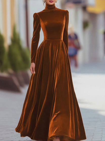 Velvet Mock Neck Long Sleeve Maxi Dress
