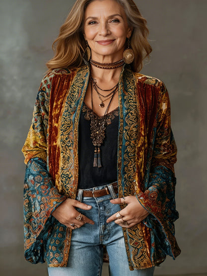 Velvet Paisley Bell Sleeve Cardigan