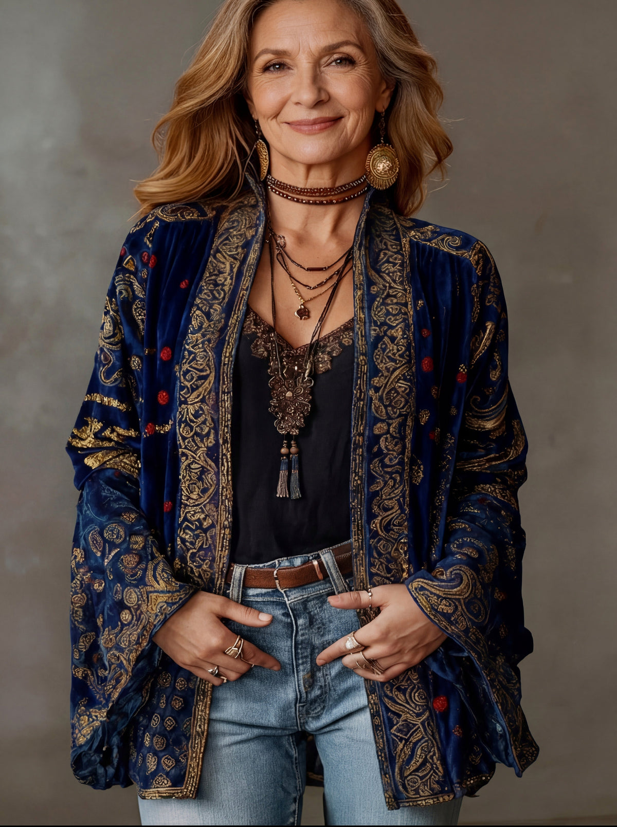 Velvet Paisley Bell Sleeve Cardigan