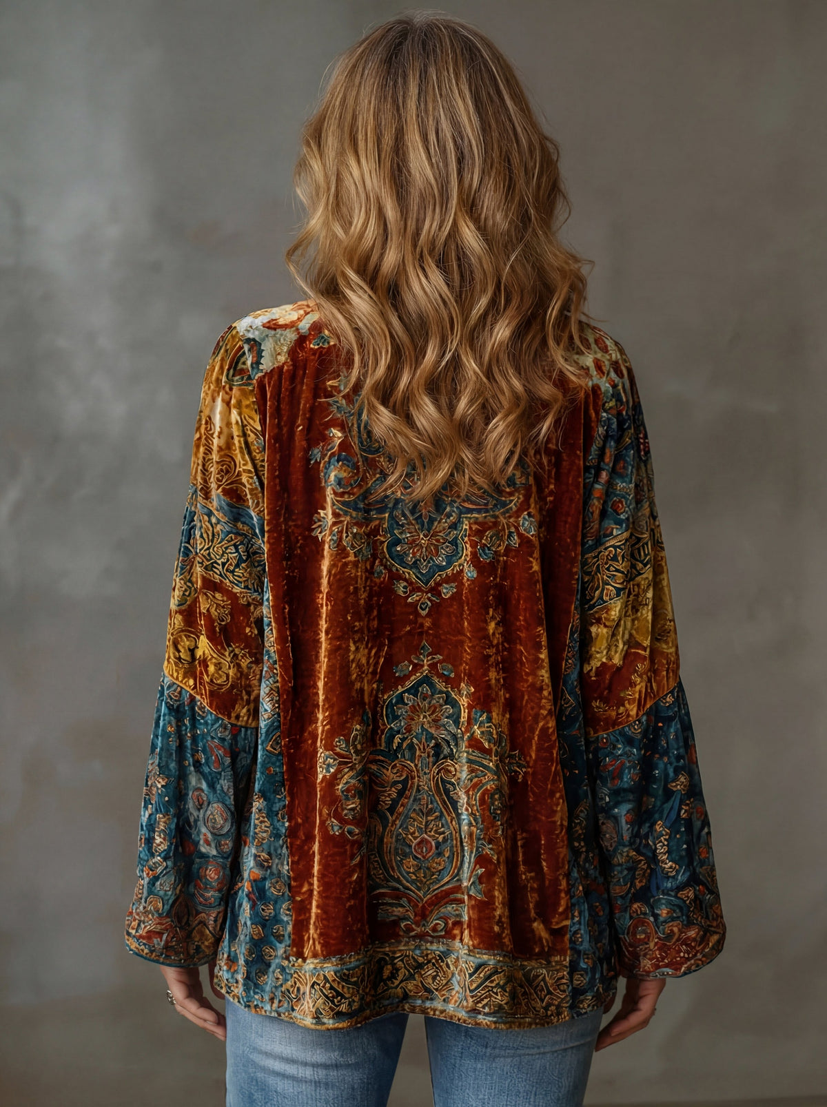 Velvet Paisley Bell Sleeve Cardigan