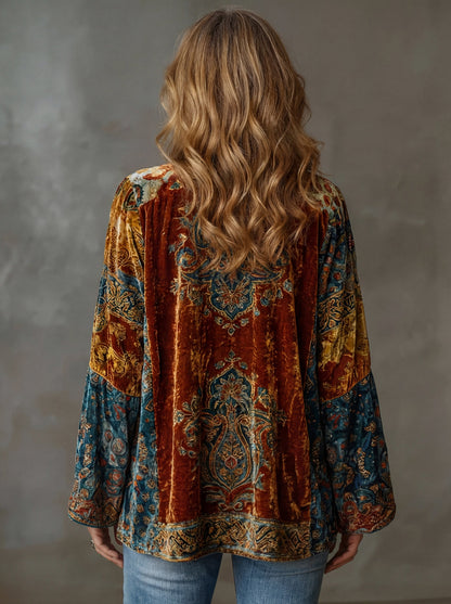 Velvet Paisley Bell Sleeve Cardigan