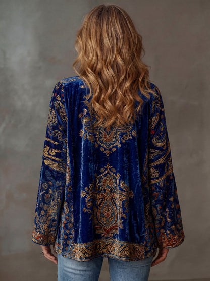 Velvet Paisley Bell Sleeve Cardigan