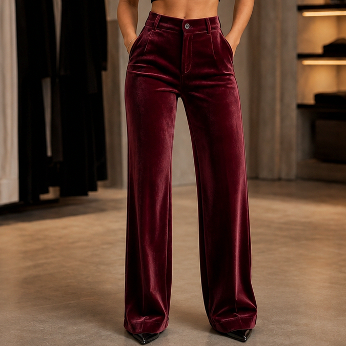 Velvet Pleated Wide Leg Pants