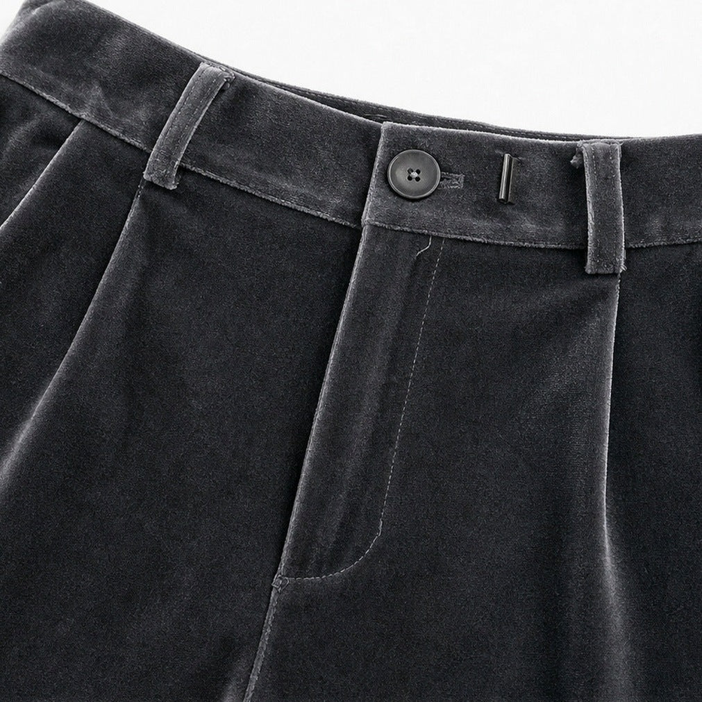 Velvet Pleated Wide Leg Pants