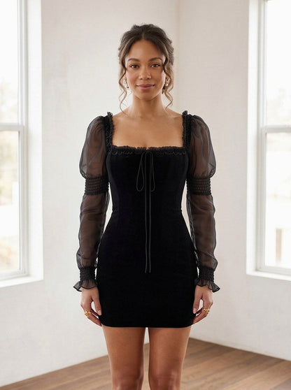 Velvet Puff Sleeve Mini Dress