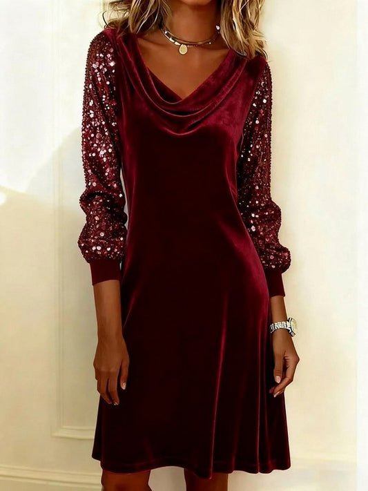 Velvet Sequin Sleeve Midi Dress