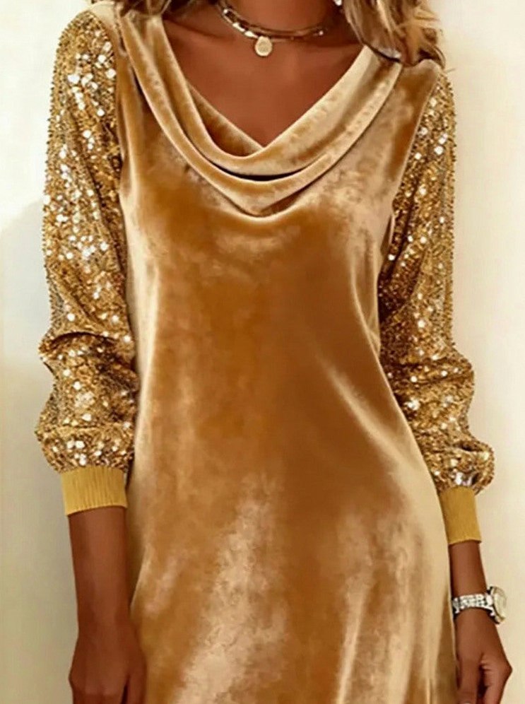 Velvet Sequin Sleeve Midi Dress