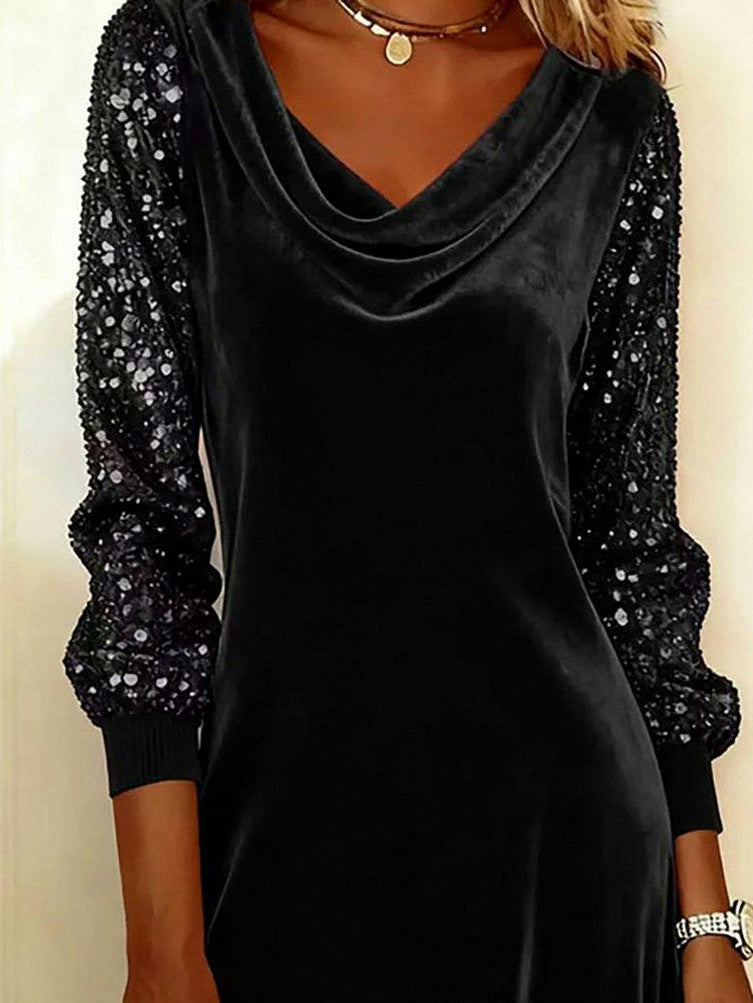 Velvet Sequin Sleeve Midi Dress