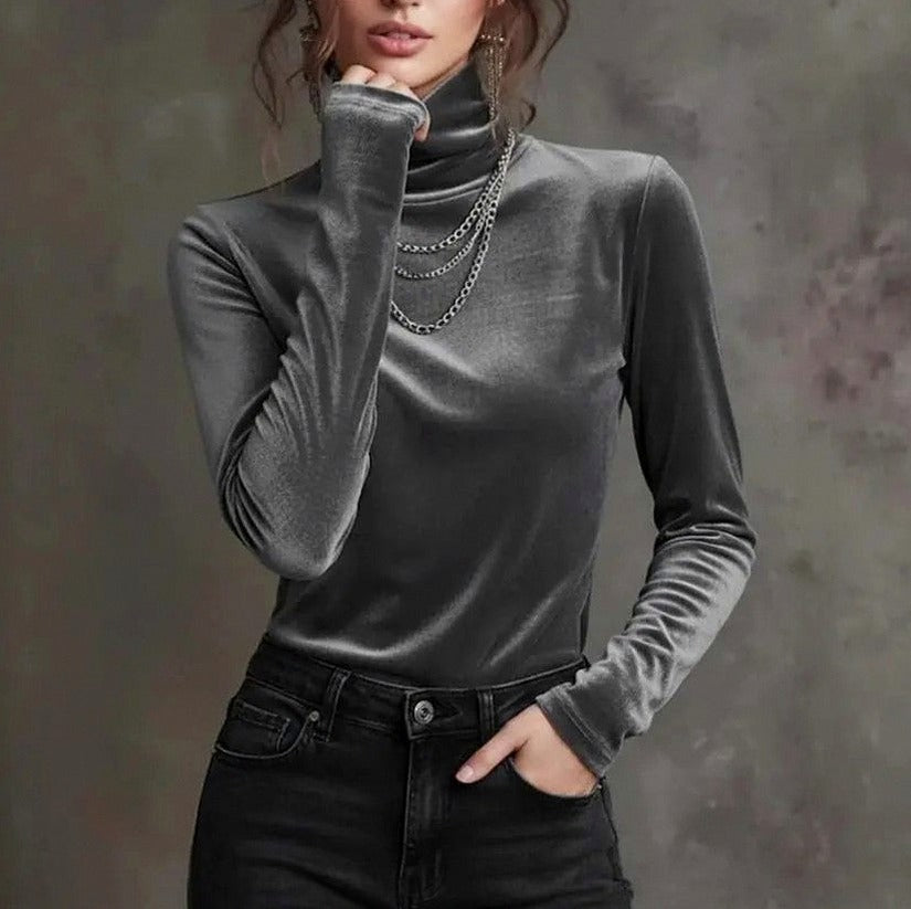 Velvet Turtleneck Long Sleeve Top