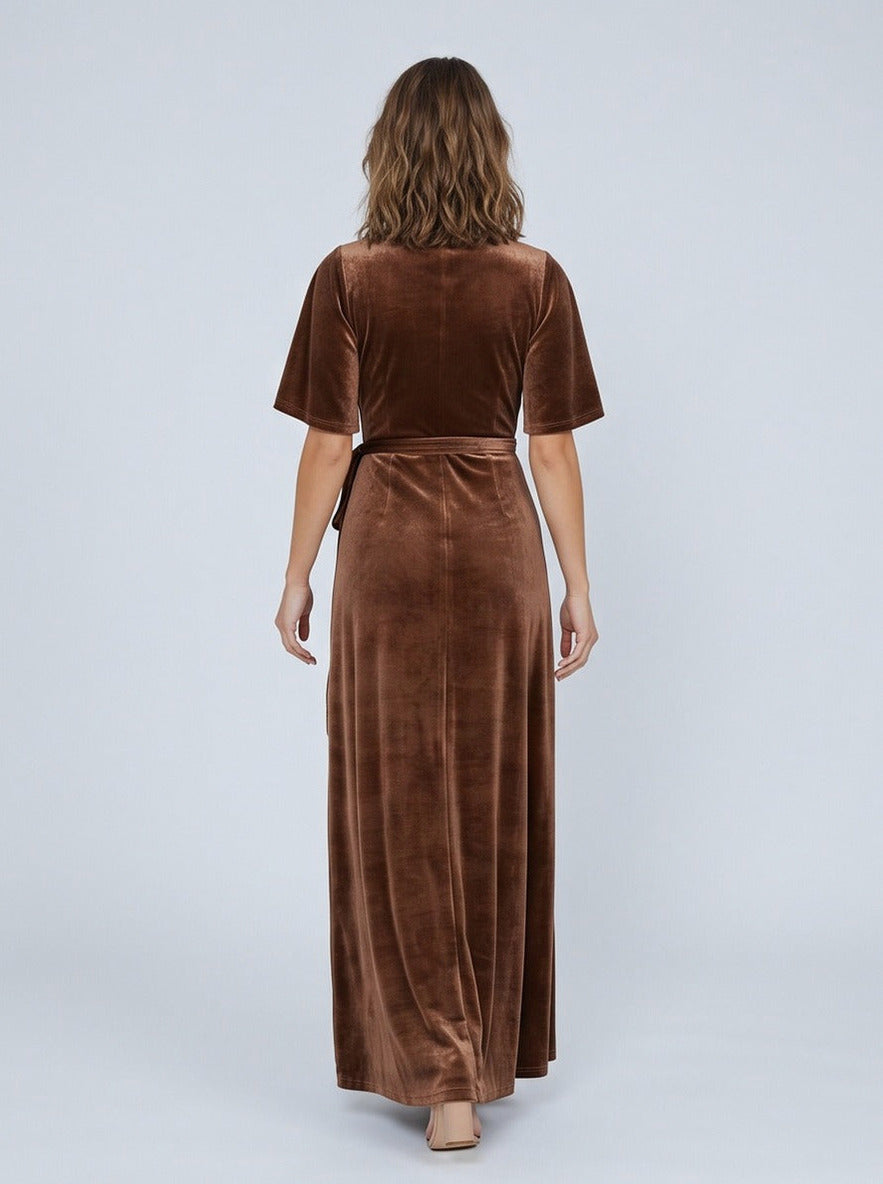 Velvet Wrap Flutter Sleeve Maxi