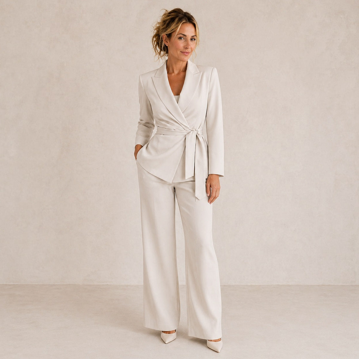 Wrap Long Sleeve Wide Leg Matching Set