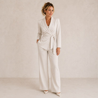 Wrap Long Sleeve Wide Leg Matching Set