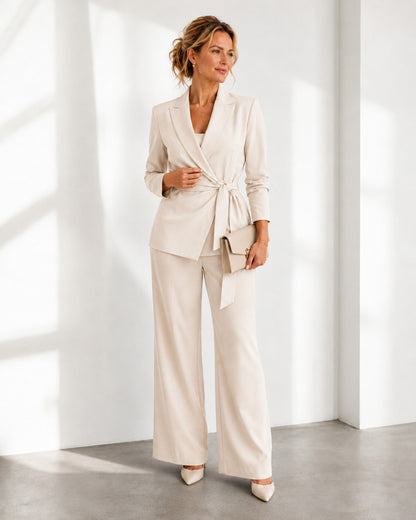 Wrap Long Sleeve Wide Leg Matching Set